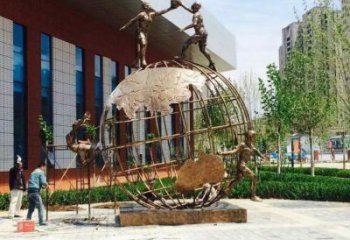 地球仪雕塑订做，校园雕塑，现代地球仪人物雕塑厂家