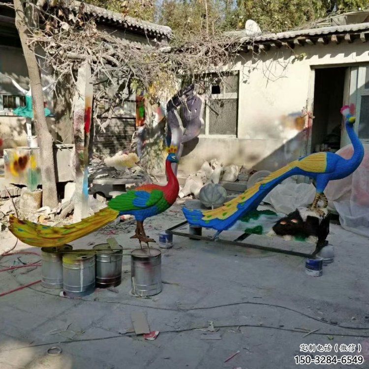 彩绘孔雀雕塑观赏型，广场系列，仿真孔雀雕塑优选