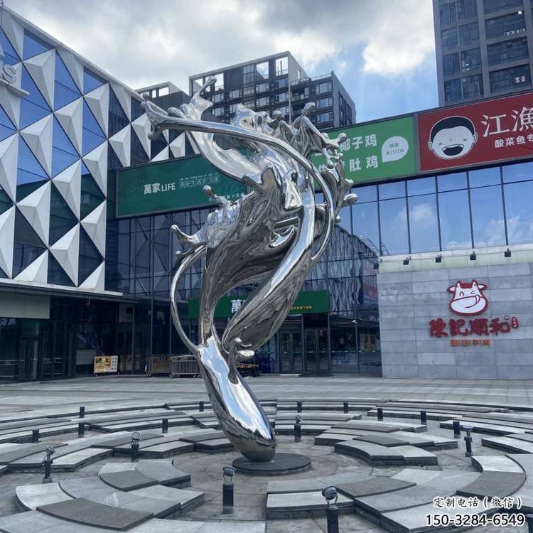 校园海浪雕塑，拉丝景观雕塑，抽象主题