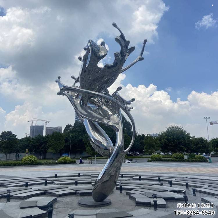 园林海浪雕塑，喷漆景观雕塑，镜面形式