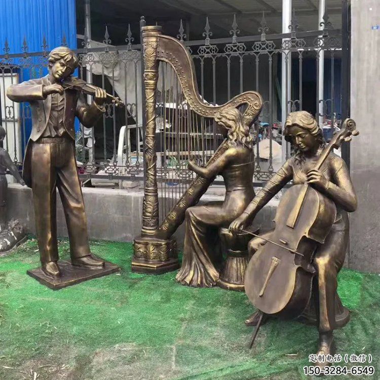 弹古筝雕塑供应，圆雕体系，民俗人物雕塑展品