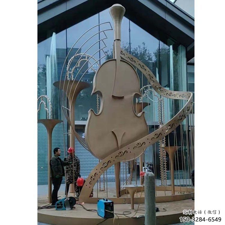 提琴雕塑定制，市标雕塑，不锈钢提琴雕塑