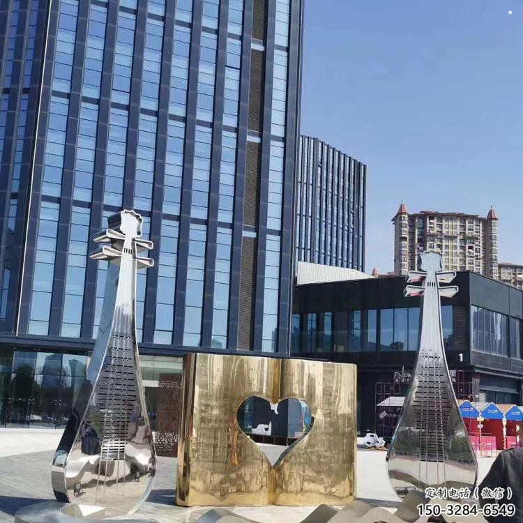 提琴雕塑展品，花园小品，镜面不锈钢提琴雕塑优选
