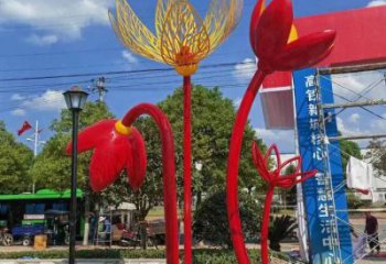 郁金香雕塑订做，室外软装，不锈钢郁金香雕塑厂