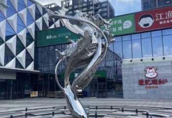 校园海浪雕塑，拉丝景观雕塑，抽象主题
