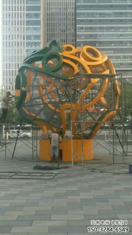 镂空球雕塑定制，街头雕塑，烤漆镂空球雕塑制作