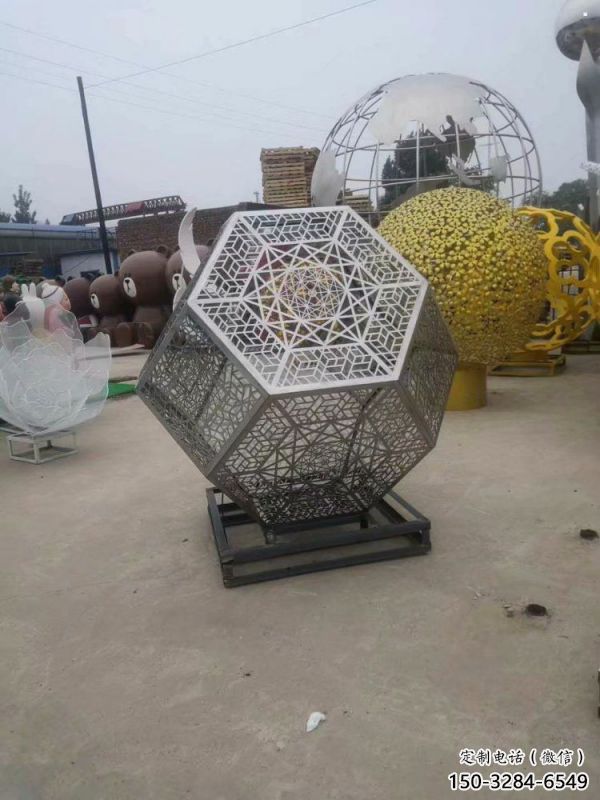 棱面球雕塑精选，景区雕塑，镂空棱面球雕塑制作