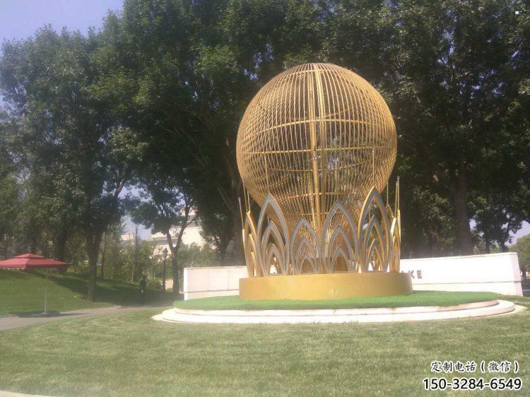 灯光球雕塑点击，陆地摆件，不锈钢灯光球雕塑预定