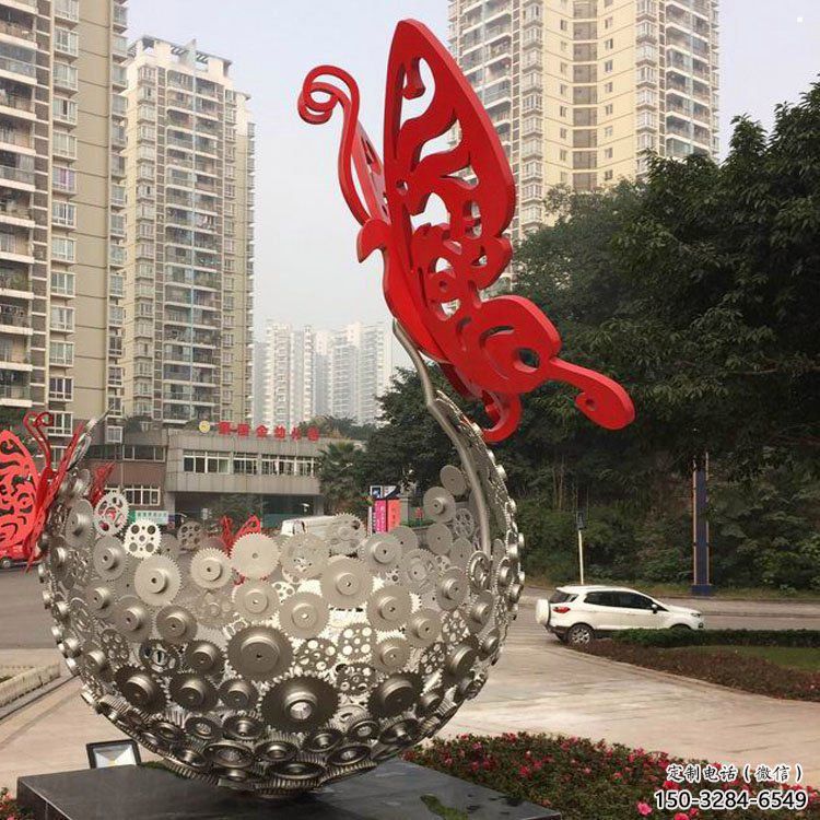 花球雕塑定做，美陈雕塑，不锈钢花球雕塑精品