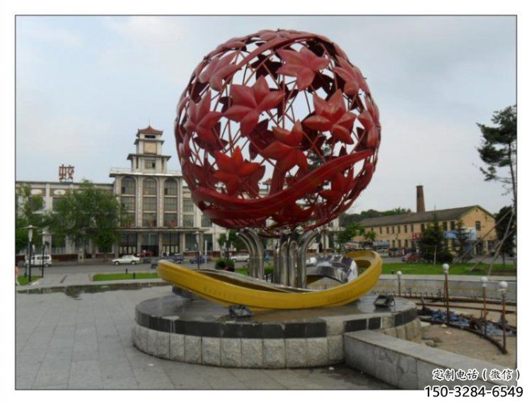 花纹球雕塑承接，街道标识，不锈钢花纹球雕塑供应