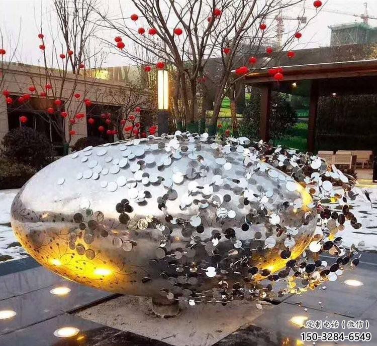 花纹球雕塑精选，陆地摆件，不锈钢花纹球雕塑展品