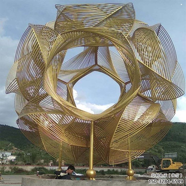 镂空绣球雕塑预定，彩钢制作，不锈钢绣球雕塑制作