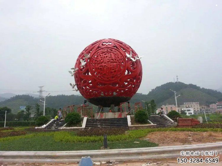圆球雕塑订做，街道标识，烤漆圆球雕塑定做