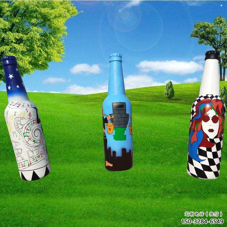 啤酒瓶雕塑承接，景区案例，玻璃钢啤酒瓶雕塑承接
