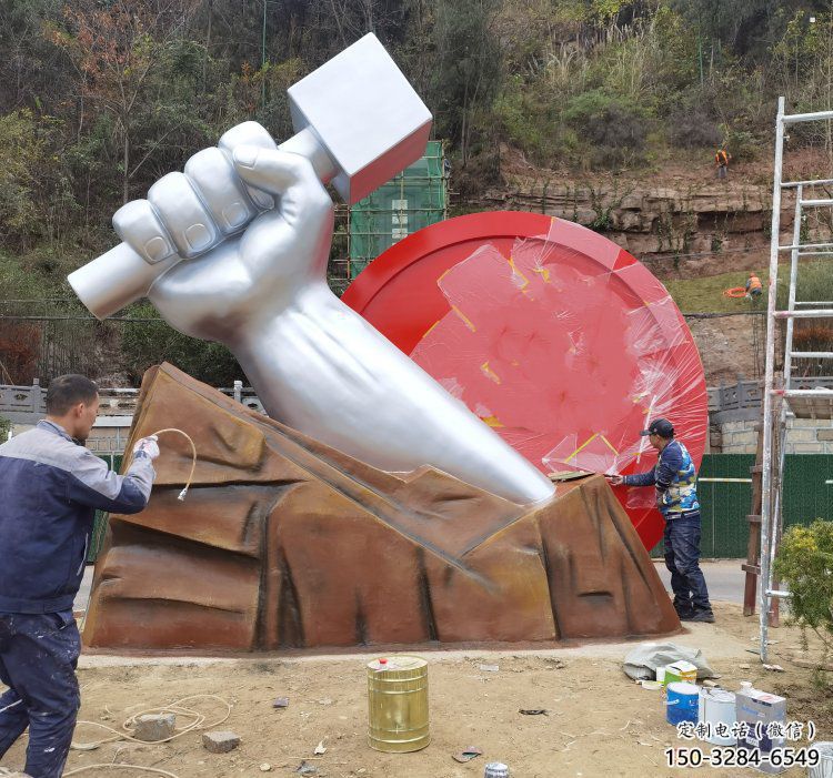 拳头雕塑预定，白钢构件，不锈钢拳头雕塑选定