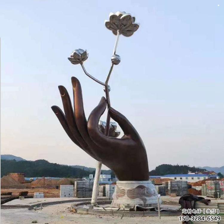 手拈花雕塑精选，室外软装，不锈钢手拈花雕塑厂家