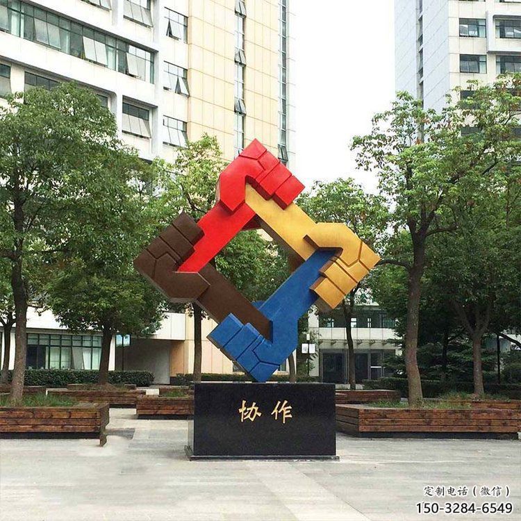 握手雕塑指用，多彩艺术，景观不锈钢握手雕塑厂家