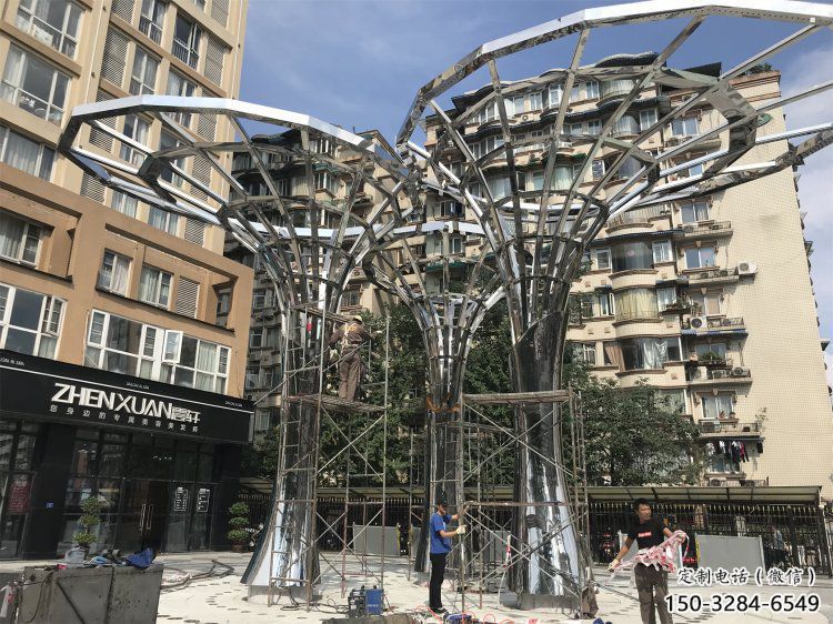 遮阳树雕塑制造商，城区小品，镂空遮阳树雕塑定制