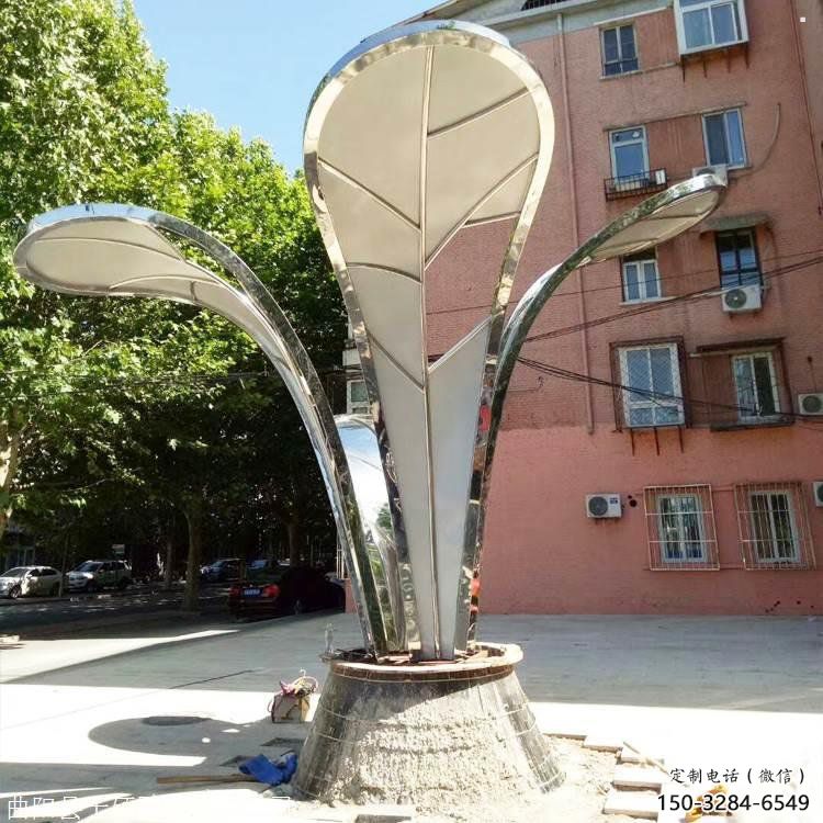 镜面树叶雕塑，园林装饰，不锈钢镜面树叶雕塑承接