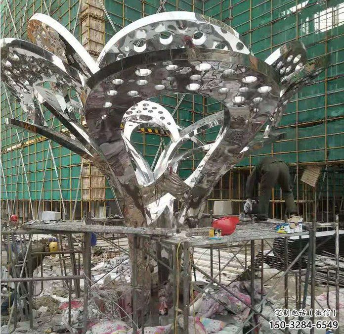镜面树叶雕塑展品，花园小品，镜面不锈钢树叶雕塑优选
