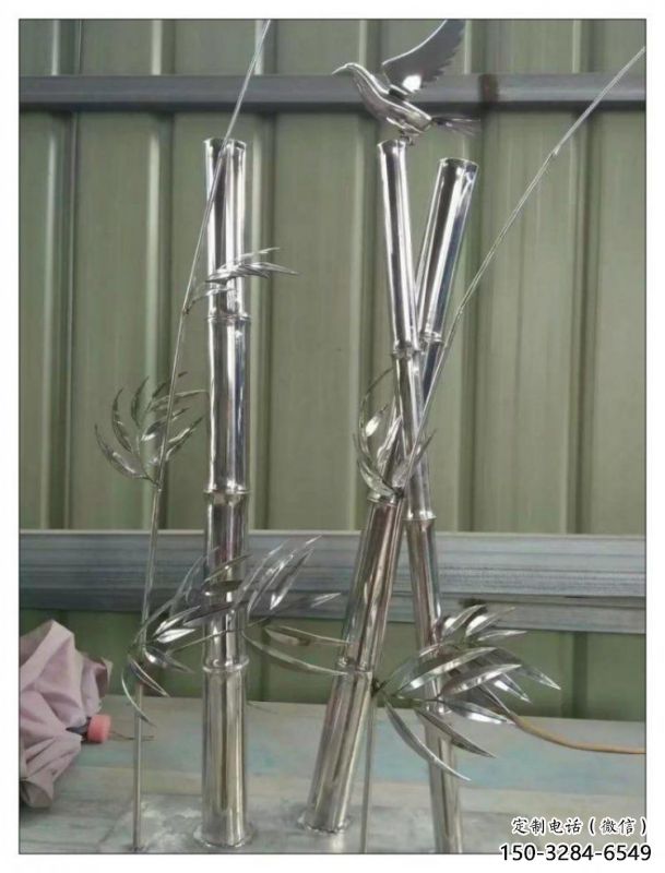 竹叶雕塑制造，中式工艺，不锈钢镜面竹叶雕塑制造