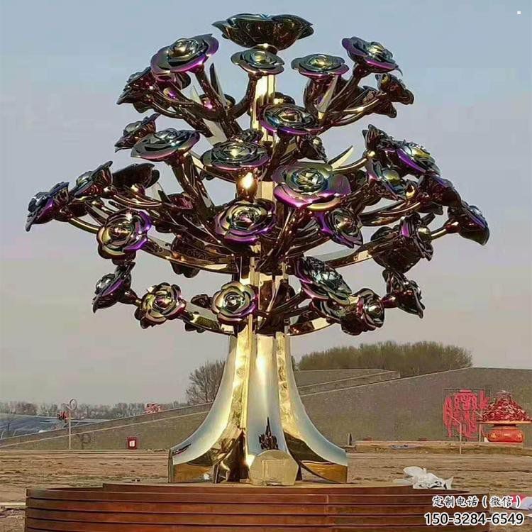 花树雕塑加工商，钢管组合，钛金不锈钢花树雕塑定做