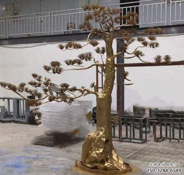 松树雕塑厂家，村标概念，不锈钢松树雕塑通用