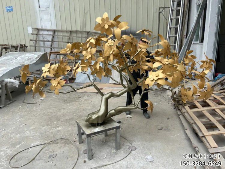 发财树雕塑订做，美陈雕塑，不锈钢发财树雕塑优选