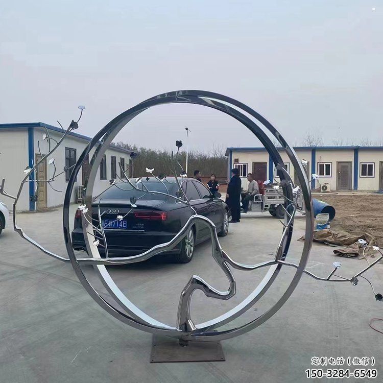 圆环树雕塑点击，景观雕塑，不锈钢圆环树雕塑制作