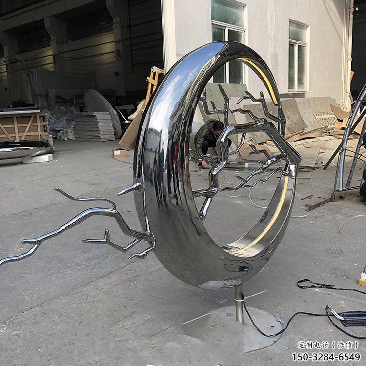 圆环树雕塑供应，花园小品，不锈钢圆环树雕塑展品