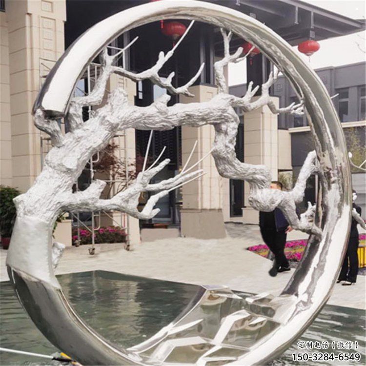 圆环树雕塑制造商，露天雕塑，不锈钢圆环树雕塑订做