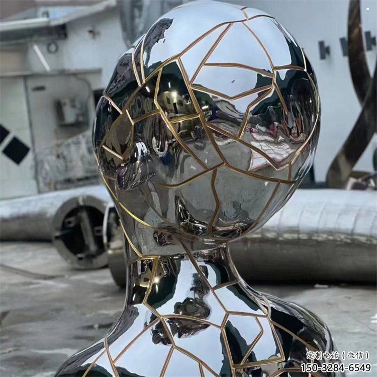 白钢人头像雕塑展品，金属制作，镜面人头像雕塑精品