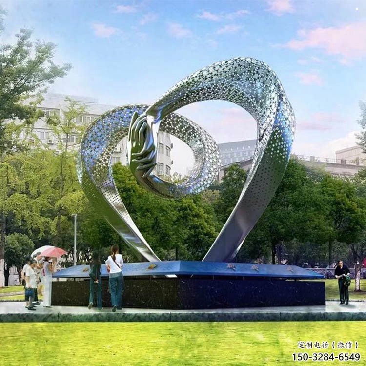 心形雕塑展品，景观概念，镂空镜面心形雕塑优选