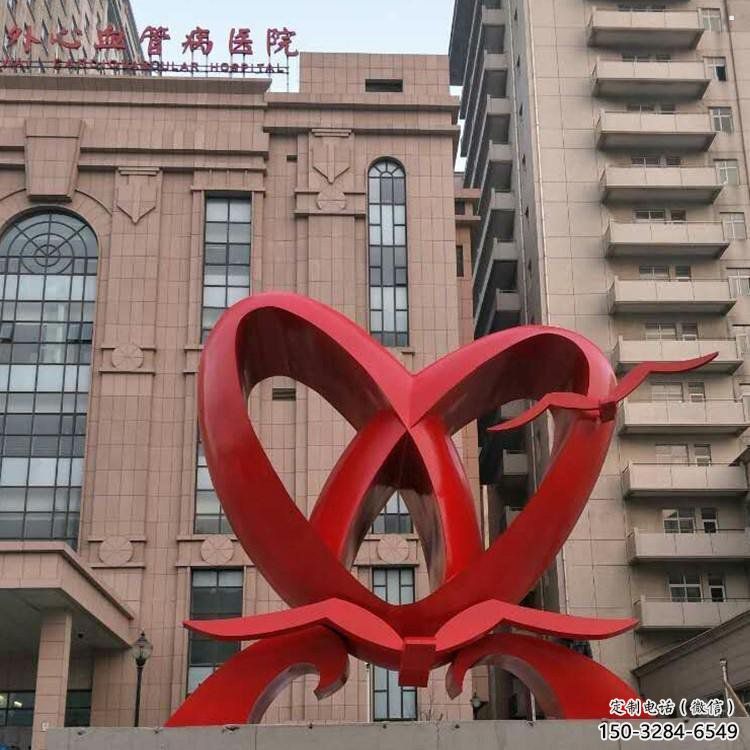 大型双心雕塑公司制作，花园小品，不锈钢双心雕塑提供
