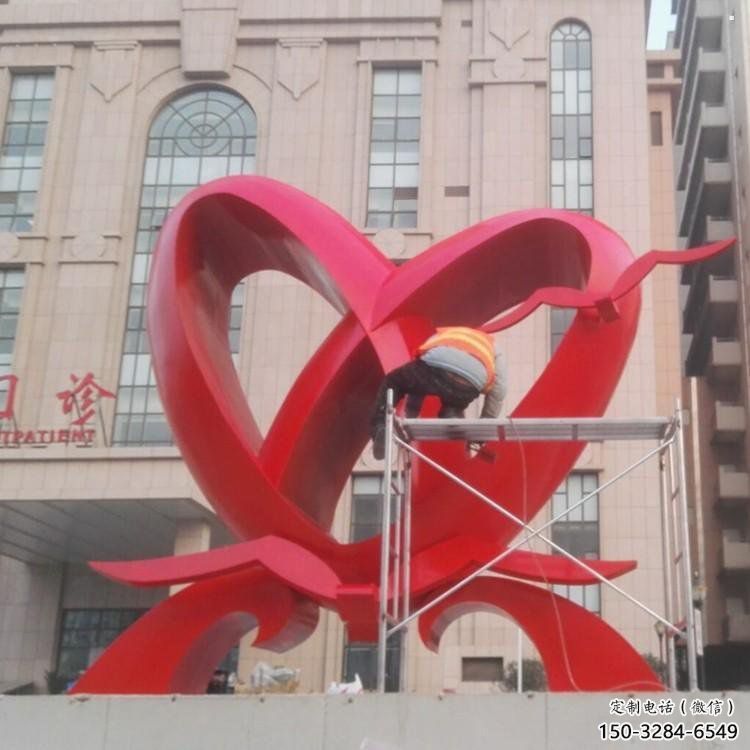 双心铸造观赏型，露天雕塑，不锈钢双心雕塑订做