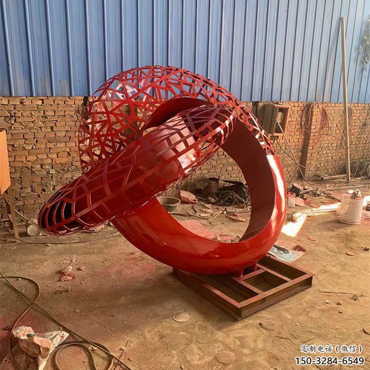 抽象双环雕塑展品，小区雕塑，不锈钢双环雕塑制作精选