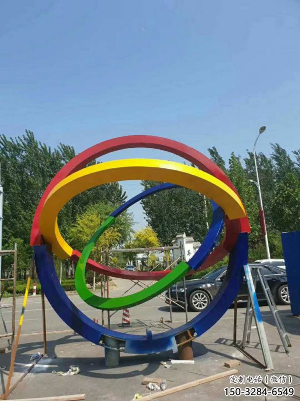 建筑双环雕塑精选，露天雕塑，不锈钢双环雕塑订做