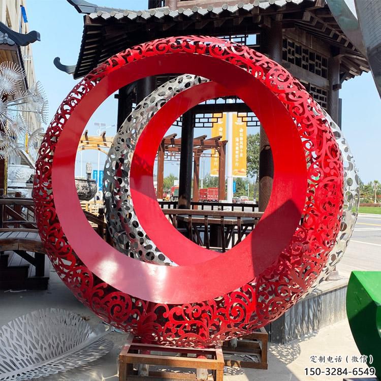 双环雕塑精品，白钢构件，别墅不锈钢双环雕塑供求