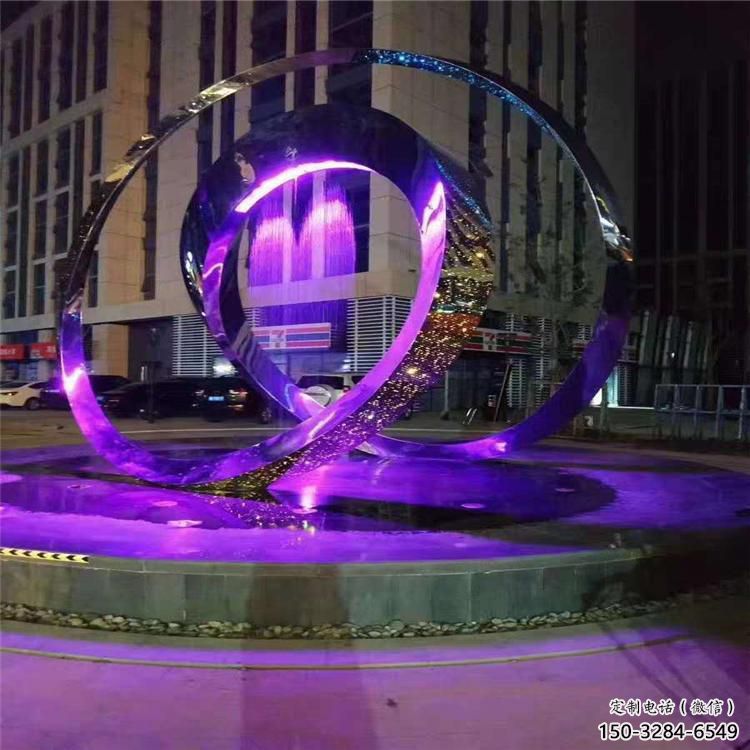 圆环雕塑标准，彩钢制作，灯光圆环雕塑优价