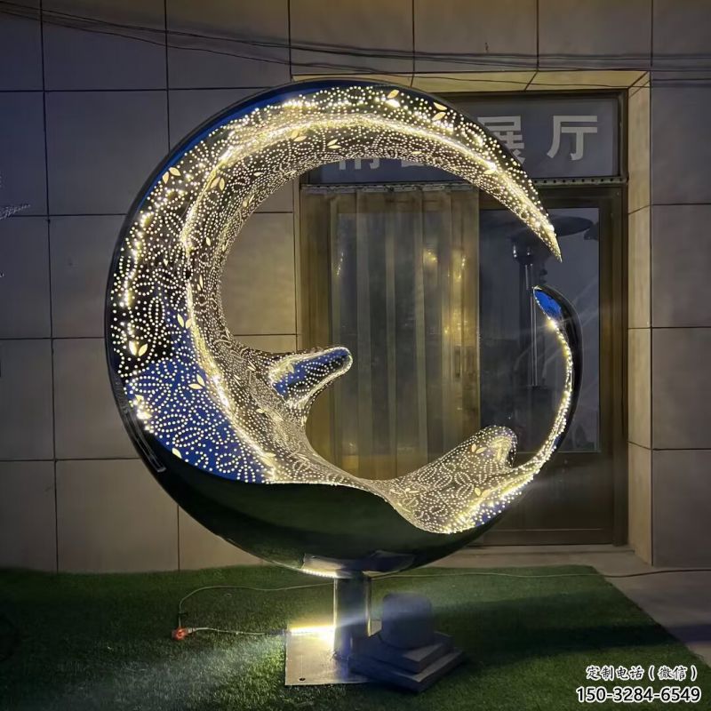 制造圆环雕塑专供，地标摆件，灯光圆环雕塑订做