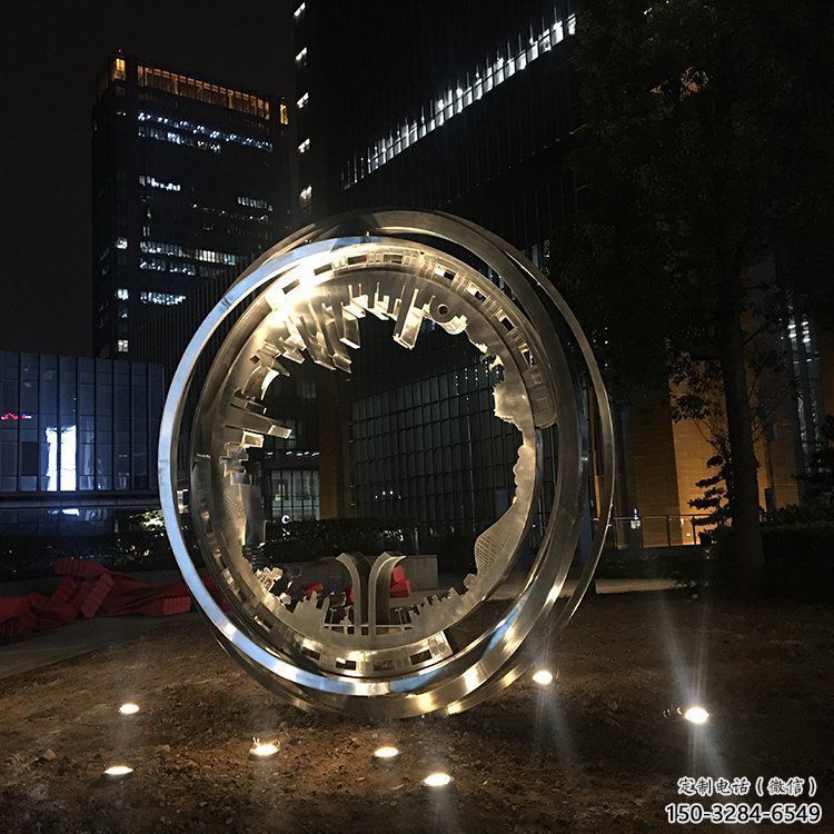 户外圆环雕塑通用，多彩艺术，不锈钢圆环雕塑供应