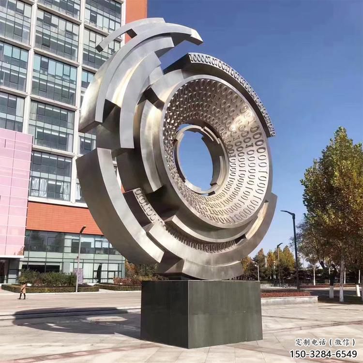 圆环雕塑制造，校园雕塑，镜面不锈钢圆环雕塑展品