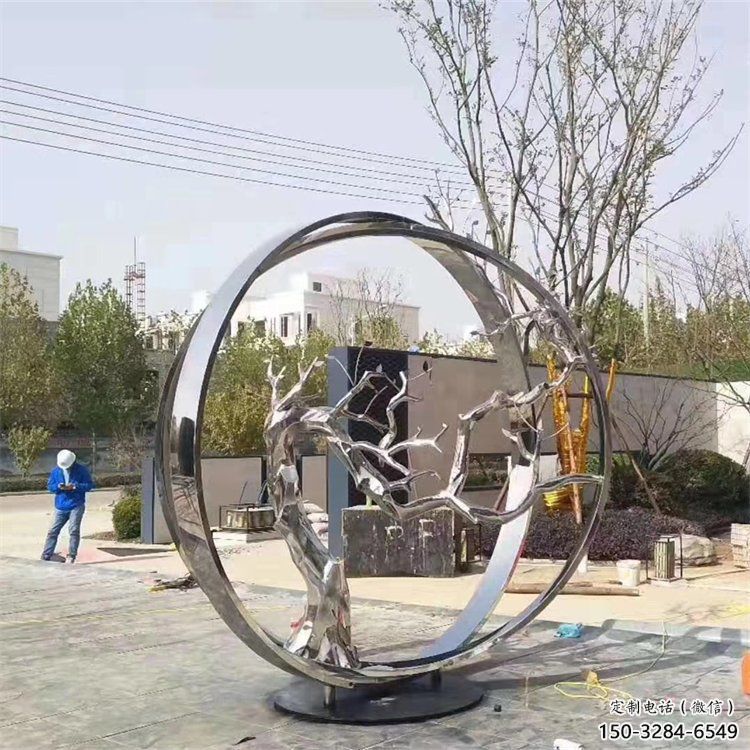景墙圆环雕塑专供，美陈雕塑，社区烤漆圆环雕塑预定