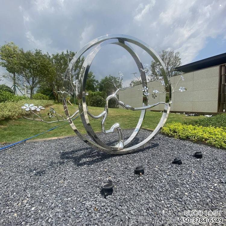 圆环树雕塑厂家，标识雕塑，不锈钢圆环树雕塑定制