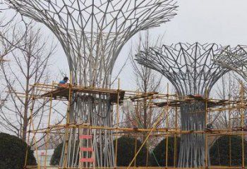 烤漆遮阳树雕塑制造商，室外软装，镂空遮阳树雕塑制作