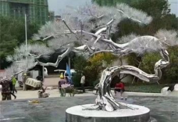 松树雕塑制造商，美陈雕塑，不锈钢松树雕塑厂家