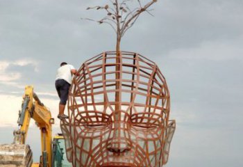 铁艺人头像雕塑制造商，室外软装，镂空人头像雕塑制作承接