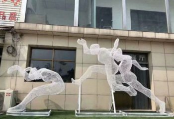镂空运动员雕塑生产，广场雕塑，铁艺体育人物雕塑展品