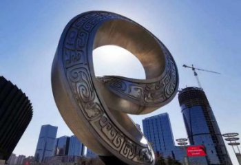 金属双环雕塑承接，陆地摆件，不锈钢双环雕塑制造商