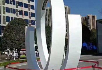 售楼部圆环雕塑，喷砂发光雕塑，烤漆题材